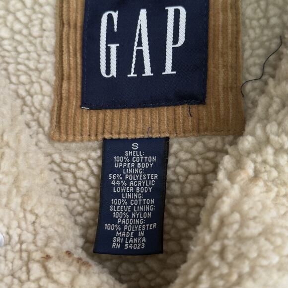 Vtg Gap Mens Brown Corduroy Sherpa Lined Quilted Trucker Jacket Small runs large - Picture 9 of 11